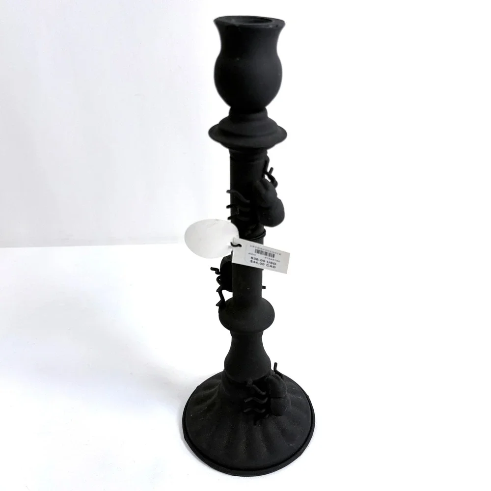 Anthropologie Candlestick Holder Black Spider Insect Halloween‎ Gothic Decor NEW